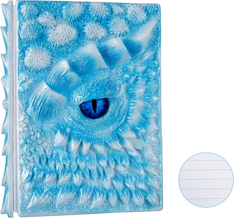 LZlightactor 3D Dragon Eye Embossed Journal,Resin Engraving Notebook,Dnd notebook for Dragon Lovers ，Blank Paper,Hardcover Travel Notepad for Writing,Sketchbook,Collection,Gift,Decoration A4 and A5 Size (A5-Ice dragon-Lined) - Image 1